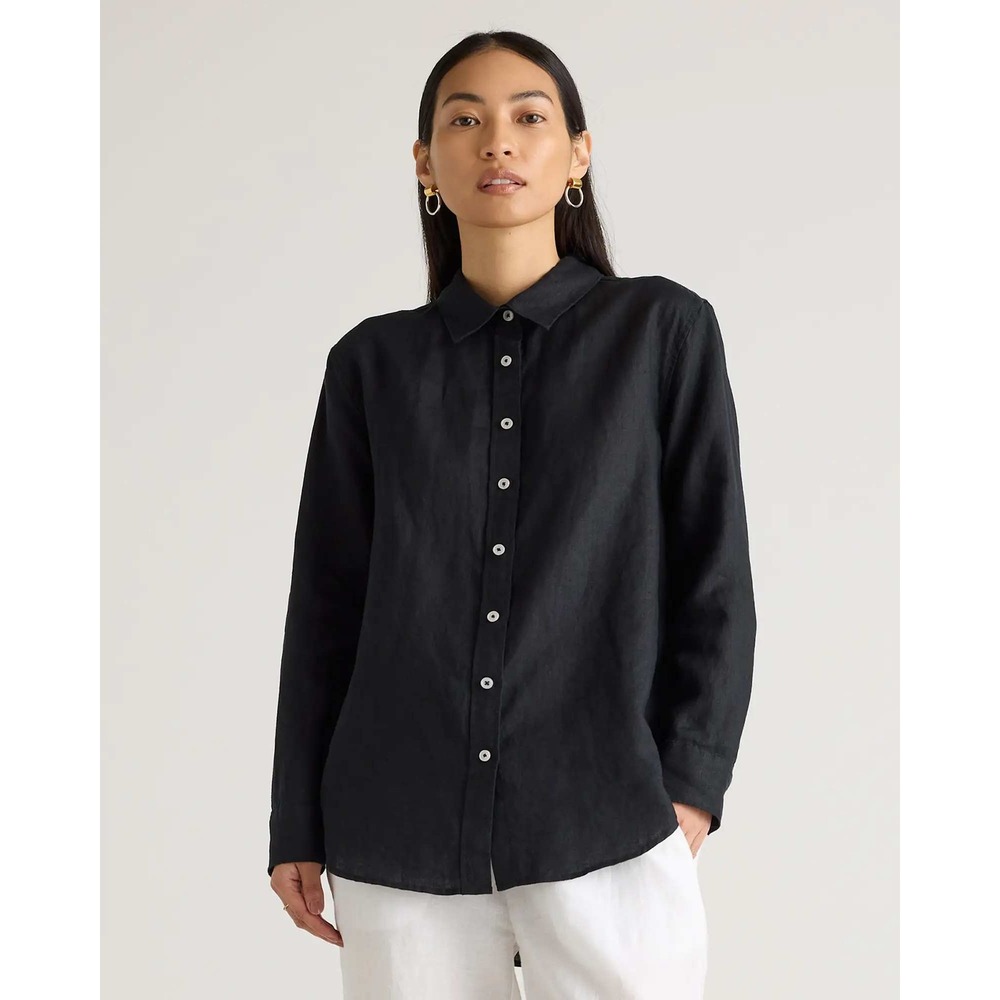 Quince European Linen Long Sleeve Shirt Black Button Up XS NWT